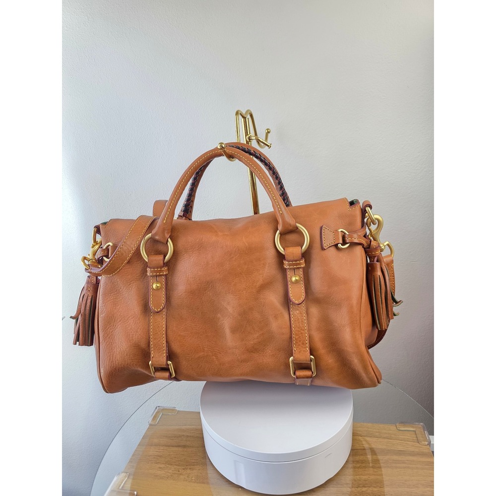 Dooney & Bourke Florentine Leather Satchel Ginger Whipstitch Tassel Bag Large - Picture 2 of 12